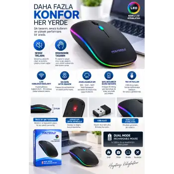 Kablosuz Şarjlı Sessiz Tıklamalı Ergonomik Mouse
