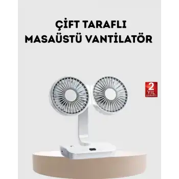 Kablosuz USB Şarjlı 720° Döner Masaüstü Fan – Çift Taraflı Serinlik ve Gece Lambası