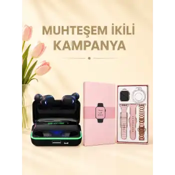 Kadınlara Özel Bileklik Hediyeli Akıllı Saat ve Dijital Göstergeli ANC Özellikli Bluetooth Kulaklık