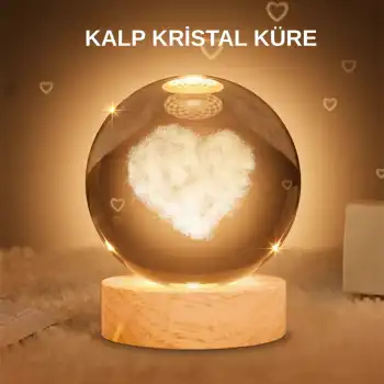 Kalpli Işıklı Cam Küre Ahşap Standlı Dekoratif Gece Lambası