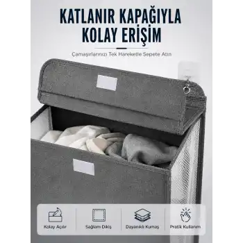 Kapaklı Duvar Tipi Kirli Çamaşır Sepeti Yer Tasarrufu Sağlayan