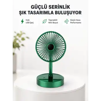 Katlanabilir Mini Fan – 3 Kademeli Soğutma, Şarjlı