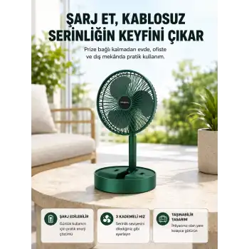 Katlanabilir Şarjlı Mini Fan 3 Kademeli Hız Ayarlı Taşınabilir