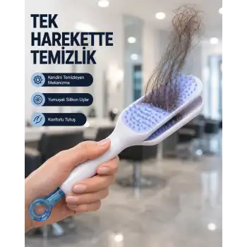 Kendi Kendini Temizleyen Saç Tarağı – Anti-Statik, Silikon Uçlu, ABS Malzeme, 22x4 cm