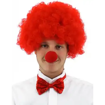 Kırmızı Renk Kıvırcık Afro Palyaço Seti