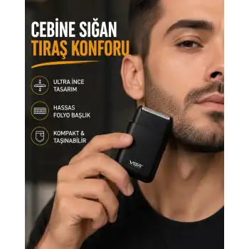 Kompakt Şarjlı Tıraş Makinesi Çift Yönlü Bıçaklı 45 Dakika Kullanım Süreli