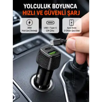Kompakt Tasarımlı Type-C + USB Girişli Araç Şarj Başlığı