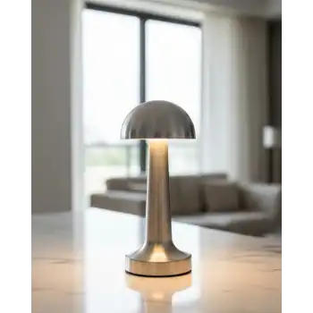 Krom Mantar Masa Lambası Dokunmatik 3 Renk LED Şarjlı Taşınabilir Gece Lambası