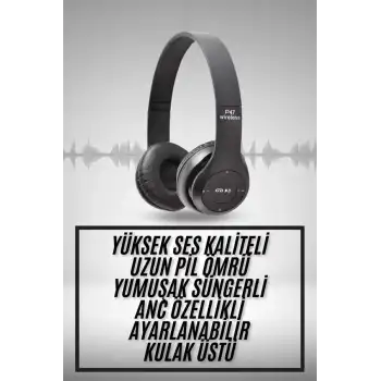Kulak Üstü Bluetooth Kulaklık Yüksek Ses Kaliteli Ayarlanabilir