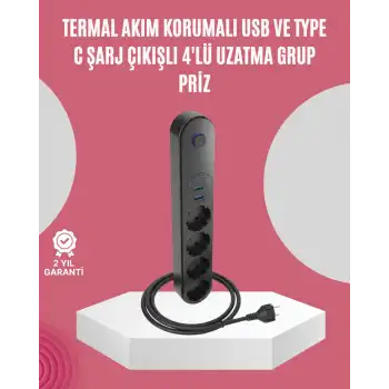 Led Anahtarlı Akım Korumalı Çoklu Priz 4 Priz 3 USB Girişli