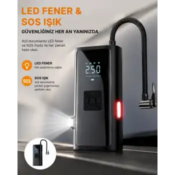 LED Fenerli ve SOS Işıklı Çok Fonksiyonlu Hava Kompresörü Yeni Nesil
