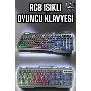 Led Işıklı  Klavye Usb Girişli RGB Işıklı Q Klavye Mouse Hediyeli