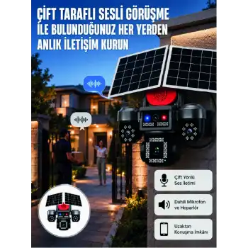 LED Projektörlü Sirenli Güneş Enerjili Akıllı Güvenlik Kamerası