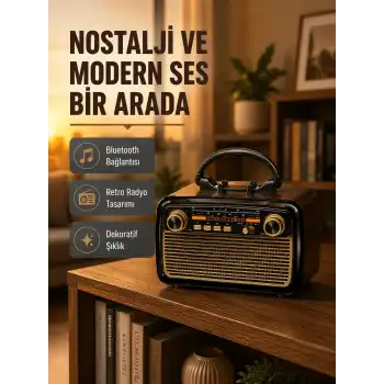 LED’li Nostaljik Bluetooth Hoparlör – Vintage Tasarım, Ahşap Doku