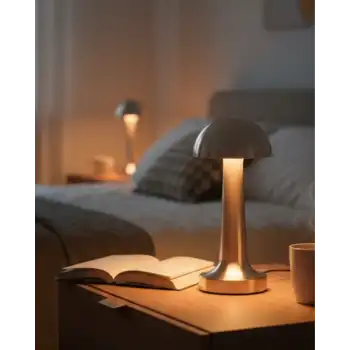 Mantar Masa Lambası Dokunmatik 3 Renk Işık Şarjlı Kablosuz Modern Krom Tasarım