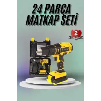 Matkap Seti 24 Parça Çift Bataryalı Darbeli Led Işıklı Vidalama