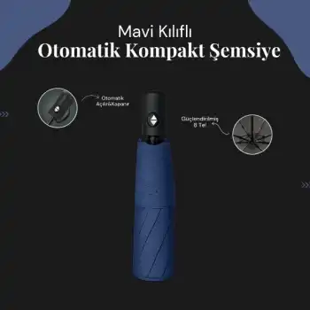 Mavi Kılıflı Otomatik Kompakt Şemsiye
