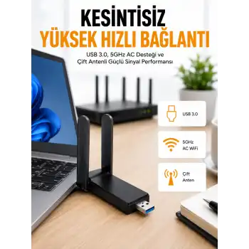 Mbps Wifi Alıcı Kablosuz Wifi Adaptörü Çift Band Çift Antenli Yeni Nesil