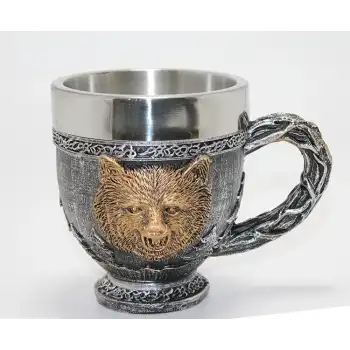 Mitolojik Ayı Figürlü 3D Kabartmalı Paslanmaz Çelik Kupa Bardak