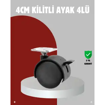 Mobilya İçin Kilitli 4 cm Tekerlek Ayak Seti