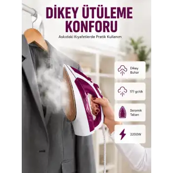 Modern Tasarım 2200W Dayanıklı Buharlı Seramik Kaplama Ütü Yeni Nesil