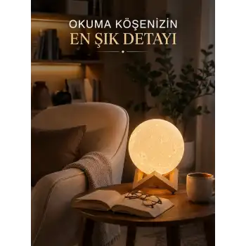 Modern Tasarımlı 3D Ay Lambası Yatak Odası ve Salon Dekoru