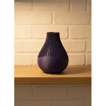Mor Çizgili Dekoratif Vazo 11 cm Modern Tasarım Aksesuar
