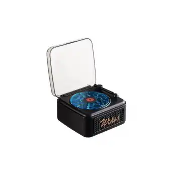 Nostalji Mini Plak Görünümlü Radyolu Bluetooth Hoparlör 3d Ses Dalgası Retro Müzik Plak Siyah