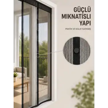 Otomatik Kapanan Mıknatıslı Sineklik Kapı Filesi Pratik Geçişli Siyah Model