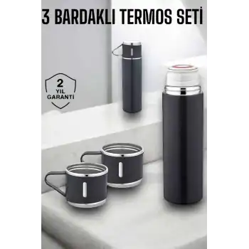 Paslanmaz Çelik 3’lü Termos Seti Vakumlu ve 8 Saat Isı Koruma