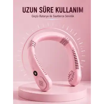 Pembe Boyun Fanı Sessiz Çalışan USB Şarjlı Taşınabilir Kişisel Serinletici