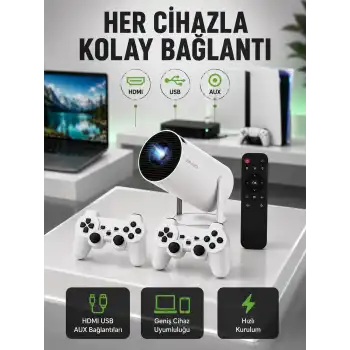 Portatif 4K Projeksiyon – 4.000 Uygulama, Kablosuz Yansıtma ve Bluetooth 5.0 Yeni Nesil
