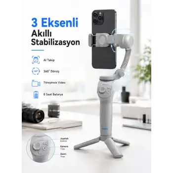 Profesyonel Telefon Gimbal Stabilizer 3 Eksen Sabitleme Çoklu Çekim Modları Uzun Pil Ömürlü Taşınabilir Tasarım