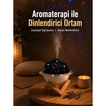 Projektör ışıklı, aromaterapi uyumlu mini masaüstü hava nemlendirici cihaz