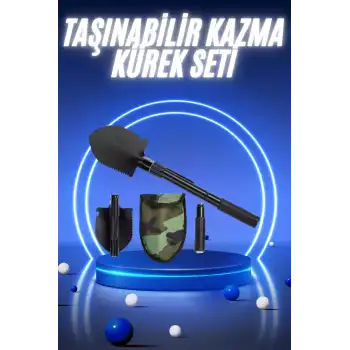 Pusulalı Katlanabilir Kazma Kürek Kamp Seti Kamp Küreği Portatif Çantalı