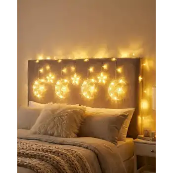 Ramazan İçin Hilal Yıldız Işık Zinciri Yanıp Sönen ve Sabit Modlu