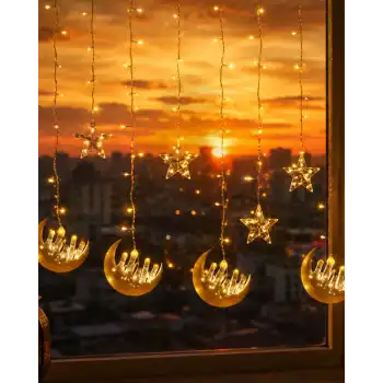 Ramazan Temalı LED Işık Hilal ve Yıldız Figürlü Dekor Lambası
