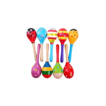 Renkli Ahşap Marakas Boncuklu Ritim Çıngırağı Çocuklar İçin Eğitici ve Eğlenceli Müzik Aleti