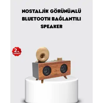 Retro Gramofon Tasarımlı Bluetooth Hoparlör – 3D Stereo Ses, 1800 mAh Batarya