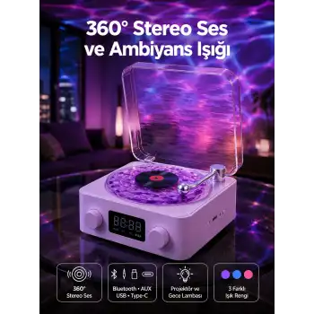Retro Pikap Tasarımlı Bluetooth Hoparlör – Projektörlü Şarjlı Lamba