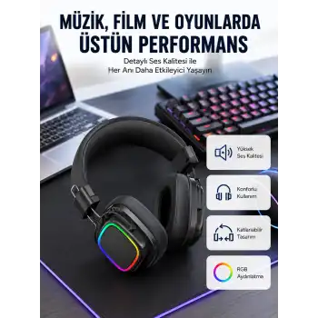 RGB Işıklı Katlanabilir Bluetooth 5.3 Kulak Üstü Kulaklık