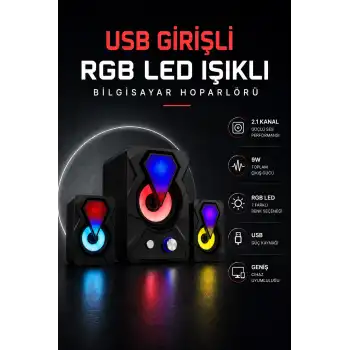 RGB LED AYDINLATMALI USB BİLGİSAYAR OYUN HOPARLÖRÜ