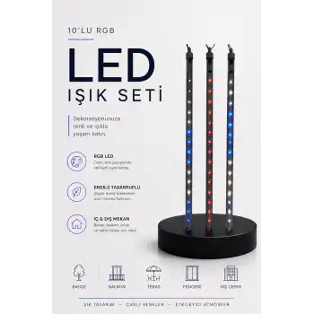 RGB LED Dış Ve İç Mekan Süsleme Işığı 10 Çubuklu Şerit