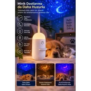 Romantik Atmosfer İçin Ay Yıldız Projeksiyonlu Gece Lambası