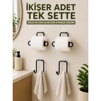 Rulo Kağıt Tutucu ve Havlu Bez Askılığı Seti 2’şer Adet Toplam 4 Parça