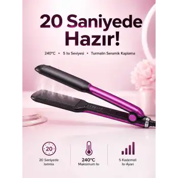 Saç Düzleştirici Isı Ayarlı Seramik Kaplama Döner Kablo Yıpranma Karşıtı