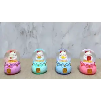 Şans Kedisi Işıklı Kar Küresi Alk4914