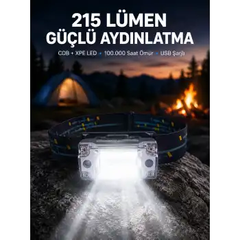 Şarj Edilebilir LED KAFA Feneri 215 Lümen XPE COB Güçlü Aydınlatma