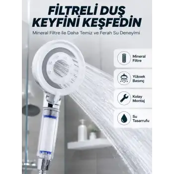 Şeffaf Filtre Hazneli Duş Başlığı Güçlü Akışlı Pratik Banyo Duşu