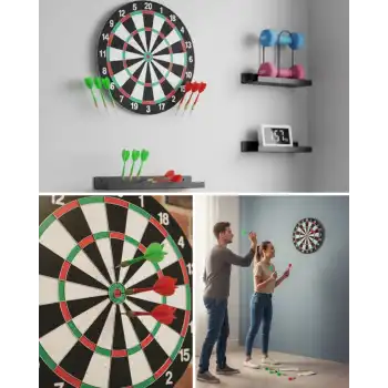 Şık Tasarımlı 15 İnç Dart Tahtası Metal Uçlu 4 Ok Seti